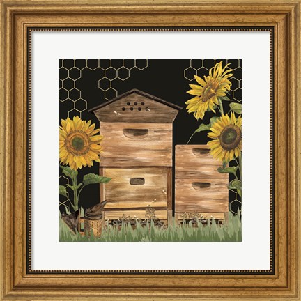 Framed Honey Bees &amp; Flowers Please on black VII Print