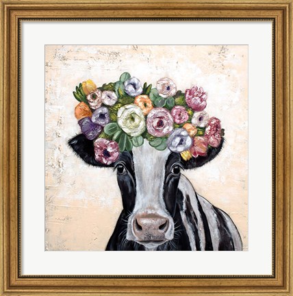 Framed Flower Cow Crown Print
