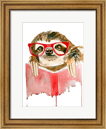 Framed Reading Sloth Print