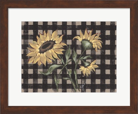 Framed Sunflowers Plaid II Print