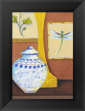 Framed Dragonfly with Blue Porcelain Print