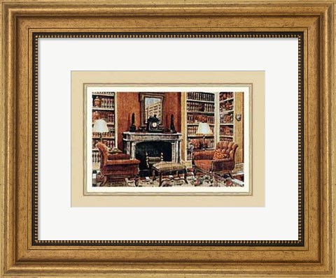 Framed Cozy Neoclassical Book Rooms Print