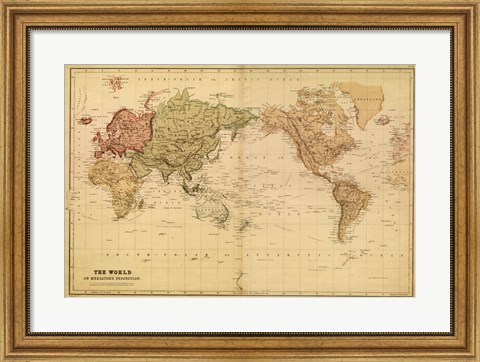 Framed Map of the World, c.1800&#39;s (mercator projection) Print