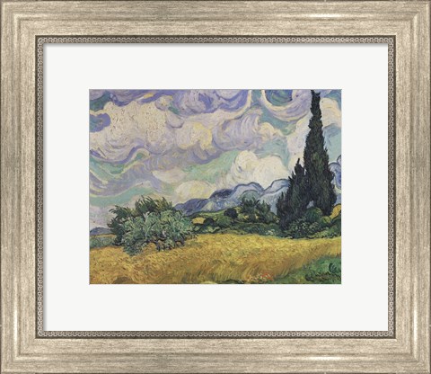 Framed Wheat Field with Cypresses, c.1889 Print