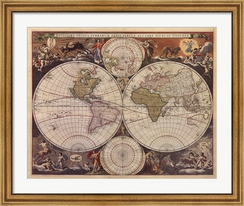 Framed New World Map, 17th Century Print