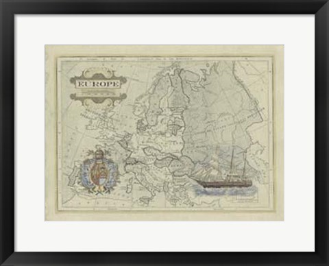 Framed Antique Map Of Europe Print
