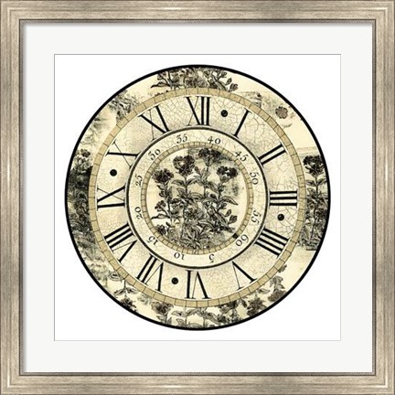 Framed Antique Floral Clock Print