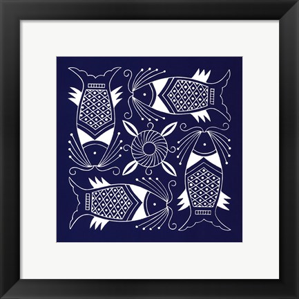 Framed Chinese Indigo Fish IV Print
