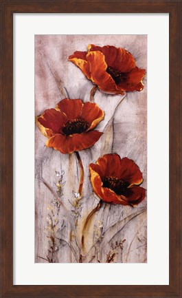 Framed Red Poppies on Taupe II Print