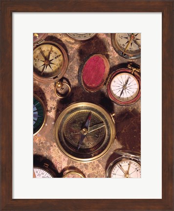 Framed Antique Compass Collage Print