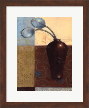 Framed Ebony Vase with Blue Tulips I Print