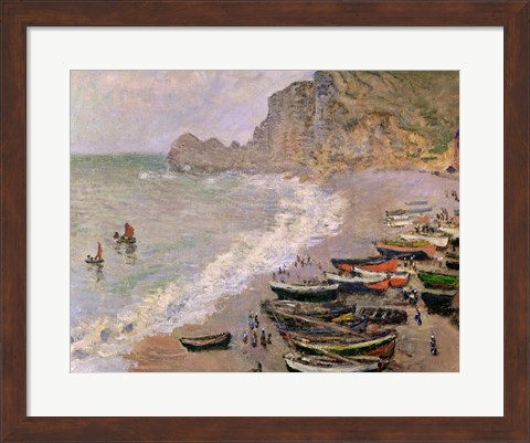 Framed Etretat, beach and the Porte d&#39;Amont, 1883 Print