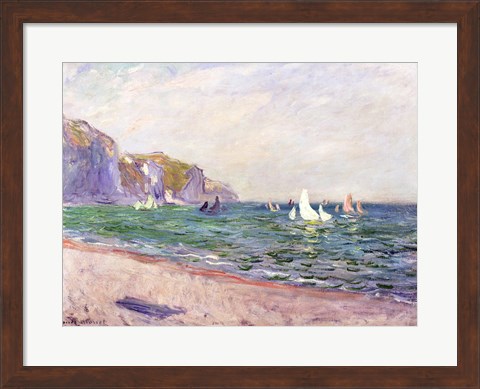 Framed Boats below the Cliffs at Pourville, 1882 Print