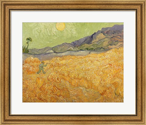Framed Wheatfield with Reaper, 1889 Print