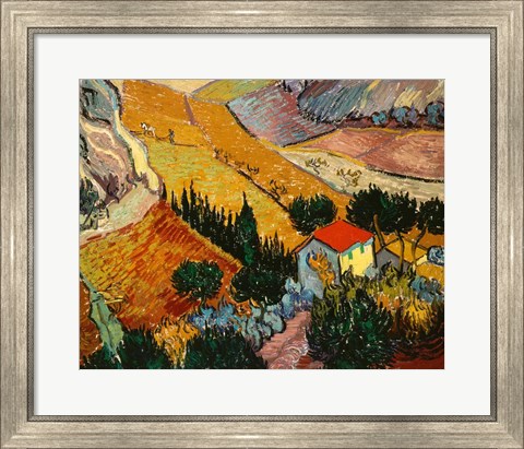 Framed Landscape with House and Ploughman, 1889 Print