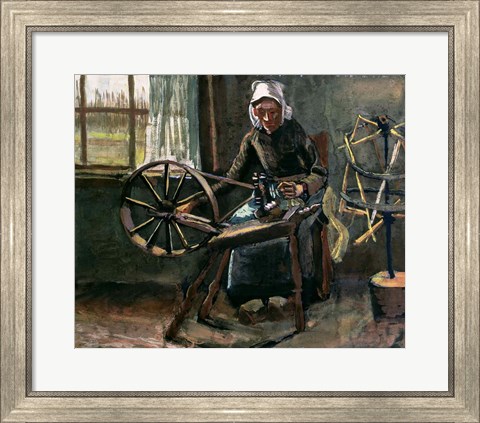 Framed Peasant Woman Winding Bobbins Print