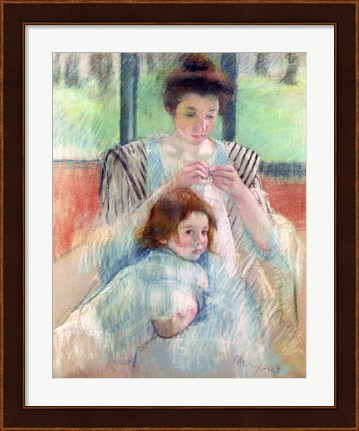 Framed Mother Sewing and Child Print