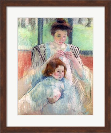 Framed Mother Sewing and Child Print