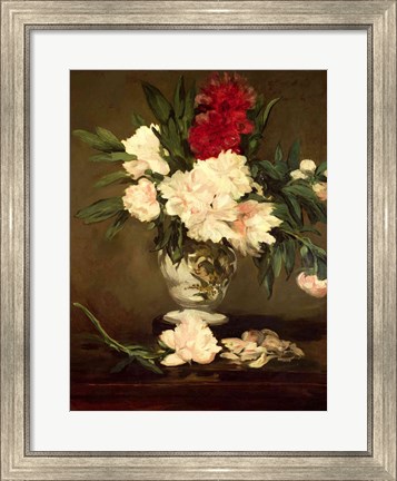 Framed Vase of Peonies on a Small Pedestal, 1864 Print