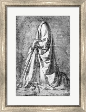 Framed Drapery study for a kneeling figure seen in three-quarter profile to the left, c.1475 Print