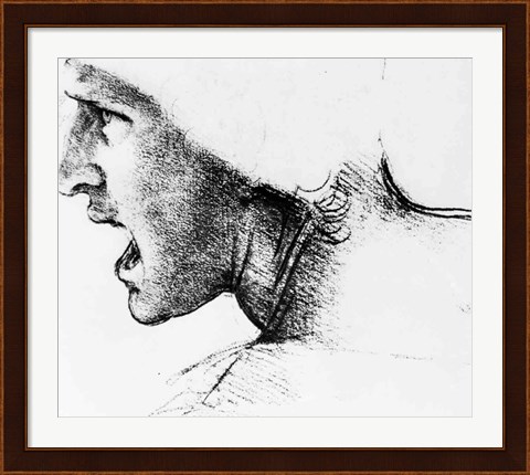 Framed Study for the head of a soldier in &#39;The Battle of Anghiari&#39; Print