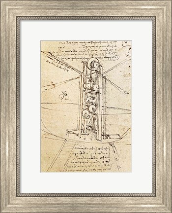 Framed Vertically Standing Bird&#39;s-winged Flying Machine Print