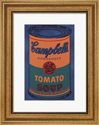 Framed Colored Campbell&#39;s Soup Can, 1965 (blue &amp; orange) Print