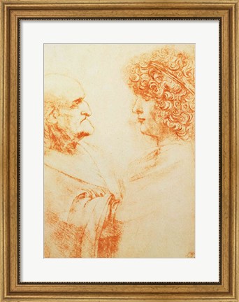 Framed Two Heads in Profile, c.1500 Print