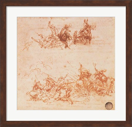 Framed Study of Horsemen in Combat and Foot Soldiers, 1503 Print