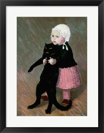 Framed Small Girl with a Cat, 1889 Print
