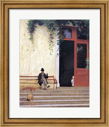 Framed Artist&#39;s Father and Son on the Doorstep of his House Print