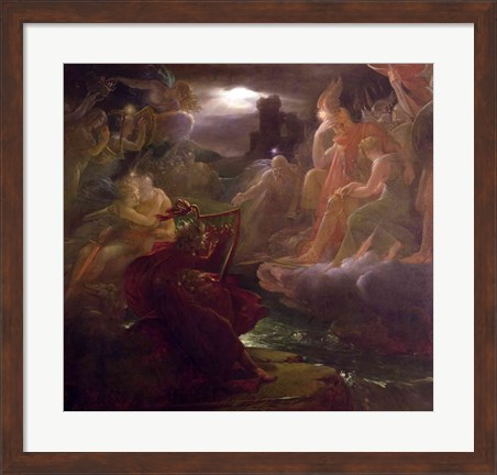 Framed Ossian Conjuring up the Spirits on the Banks of the River Lora with the Sound of his Harp, 1801 Print
