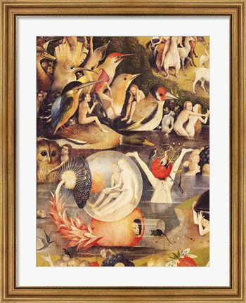 Framed Garden of Earthly Delights: Allegory of Luxury, people with birds detail Print