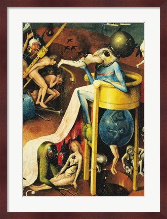 Framed Garden of Earthly Delights: Hell, right wing of triptych, detail of blue bird-man on a stool, c.1500 Print