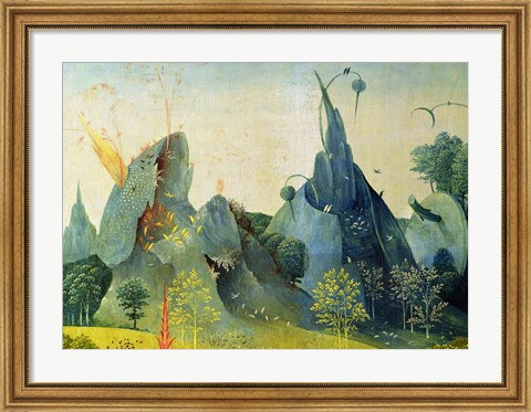 Framed Garden of Eden, detail from the right panel of The Garden of Earthly Delights, c.1500 Print