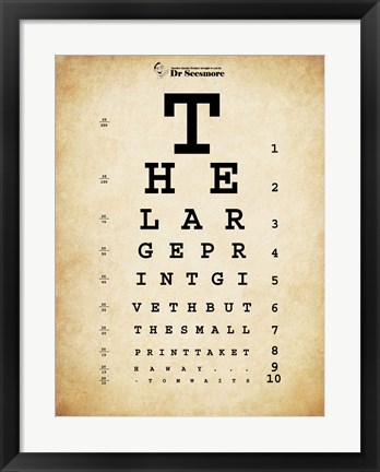 Framed Tom Waits Eye Chart Print