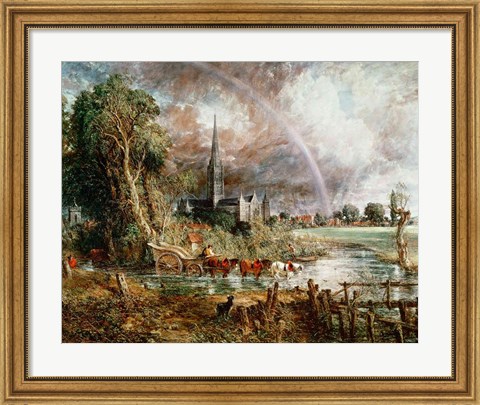 Framed Salisbury Cathedral From the Meadows, 1831 Print