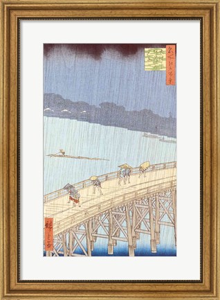 Framed Sudden Shower on Ohashi Bridge Print
