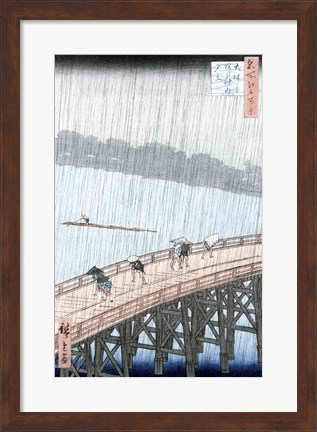 Framed Sudden Shower over Shin-Ohashi Bridge Print
