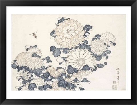 Framed Bee and Chrysanthemums Print