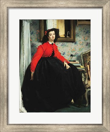 Framed Young Lady in a Red Jacket Print