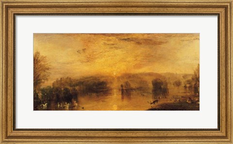 Framed Lake, Petworth: Sunset, a Stag Drinking Print