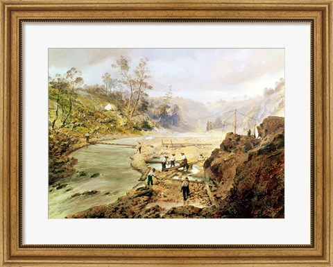 Framed &#39;Fortyniners&#39; washing gold from the Calaveres River, California, 1858 Print