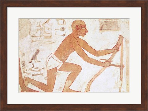 Framed Construction of a wall, detail of a man with a hoe, from the Tomb of Rekhmire Print