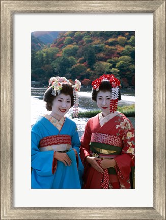 Framed Geishas by a River Print