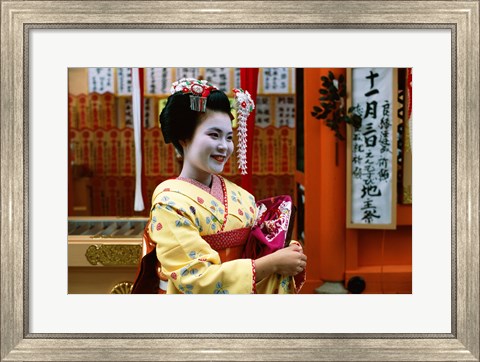 Framed Geisha in Yellow Print