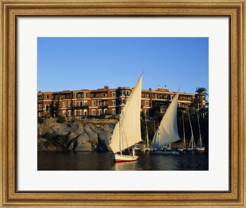 Framed Sailboats in a river, Old Cataract Hotel, Aswan, Egypt Print