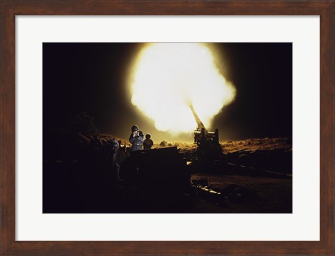 Framed M198 Towed Howitzer Night Fire Print