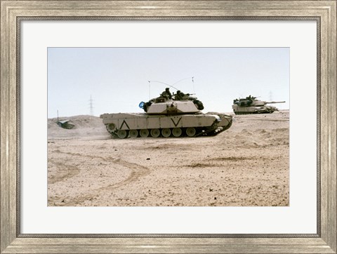 Framed Kuwait: Two M-141 Abrams Main Battle Tanks Print