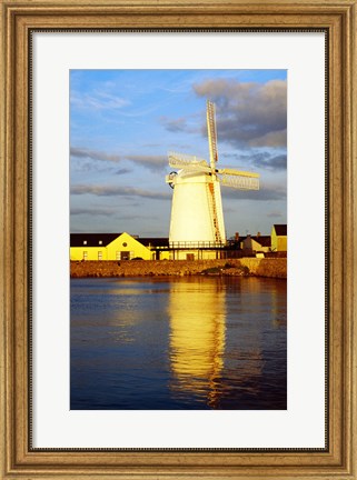 Framed Reflection of a traditional windmill in a river, Blennerville Windmill, Tralee, County Kerry, Ireland Print